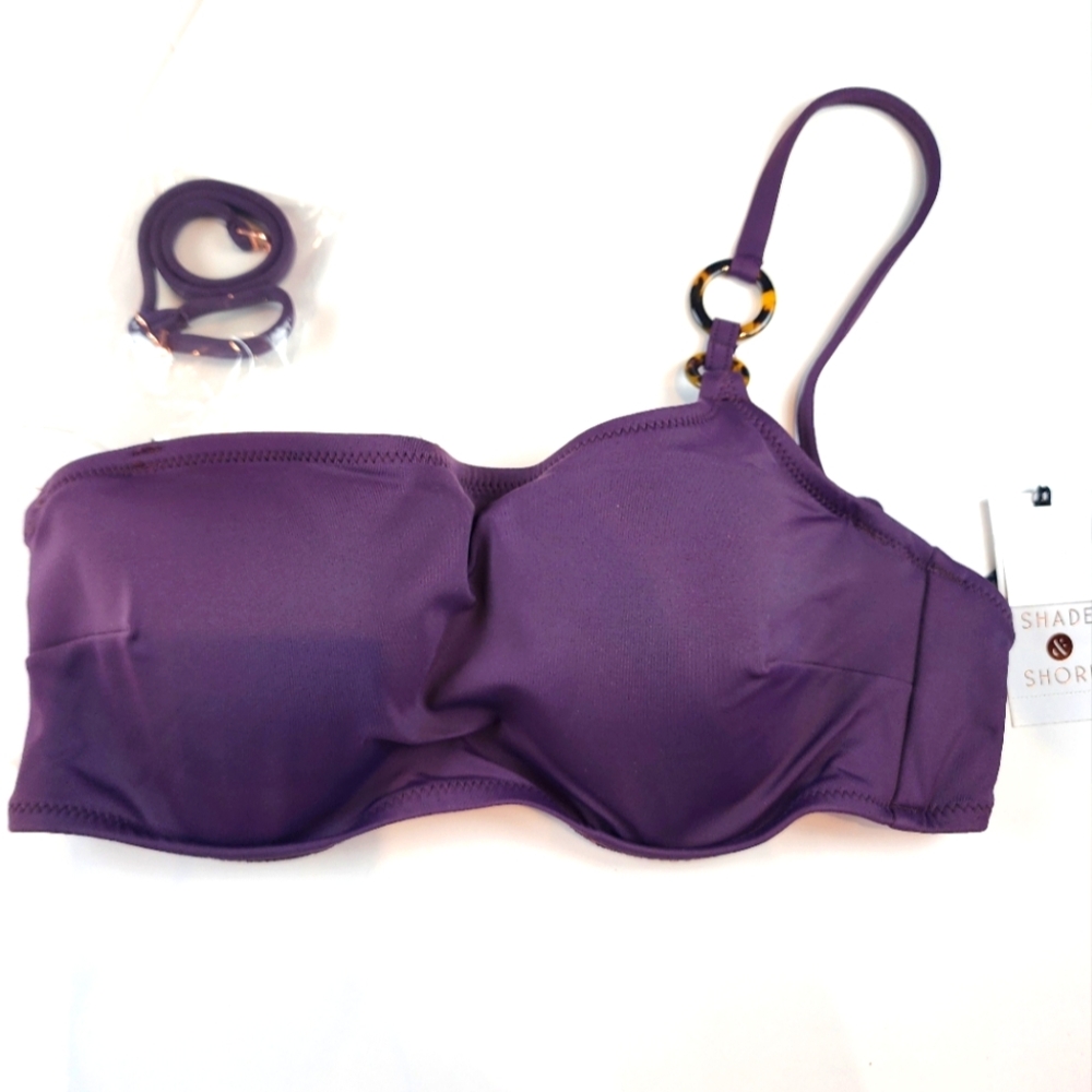 Shade & Shore Bandeau bikini‎ TOP Purple Strapless Swim Top 194 Size 34B